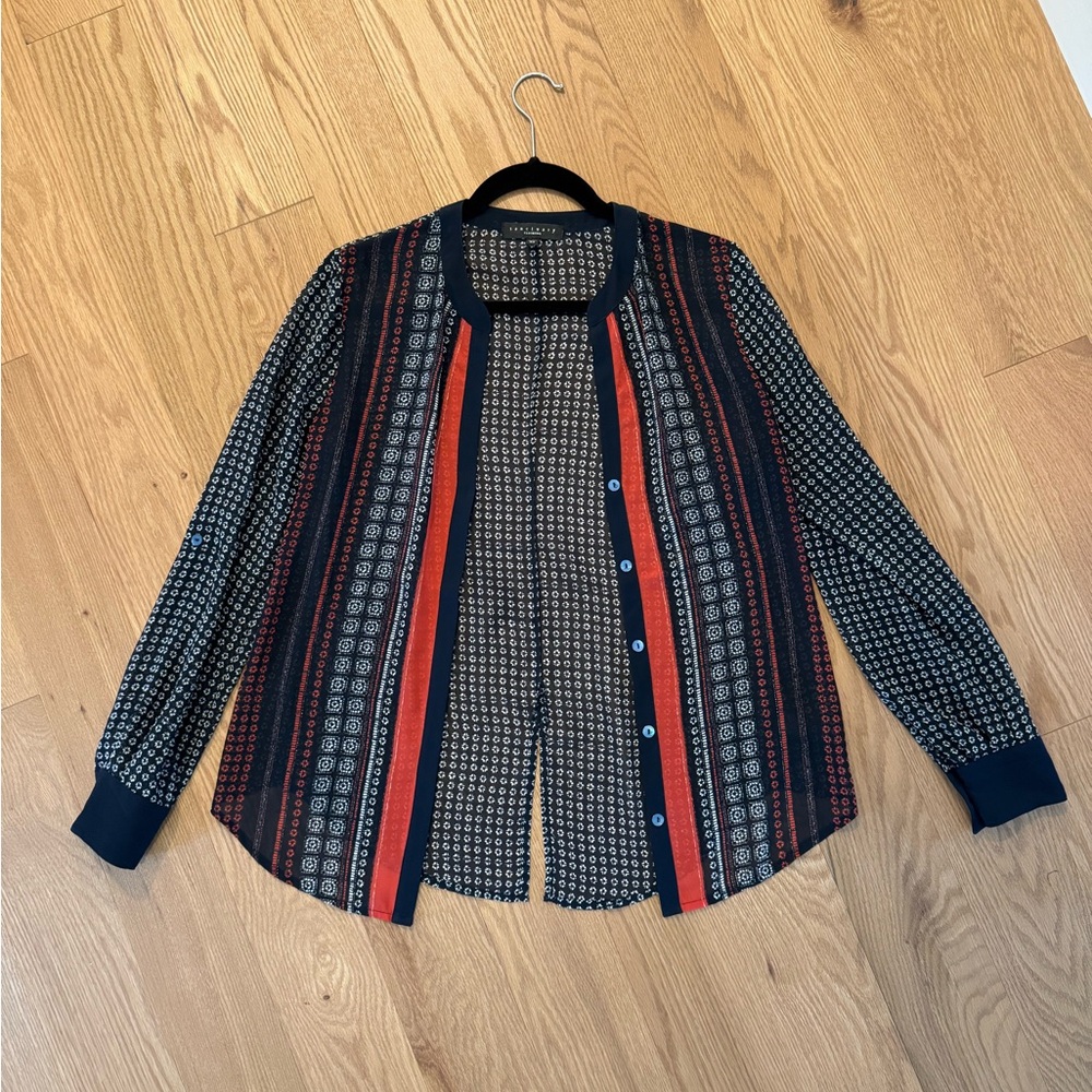 Patterned Button-Up Blouse